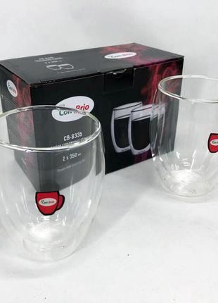 Набор стеклянных стаканов с двойными стенками con brio св-8335-2, 2шт, 350мл, прозрачные стаканы2 фото
