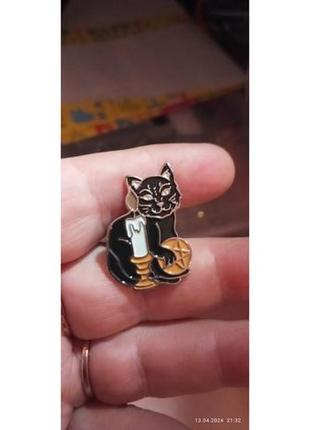 Брошь брошка значок пин witch черная кошка кот ведьма свеча пентаграмма