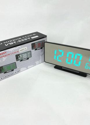 Настільний годинник електронний vst-888y світлодіодний дзеркальний із зазначенням температури вологості8 фото