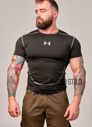 Мужская спортивная компрессионная футболка under armour, цвет черный, разные размеры