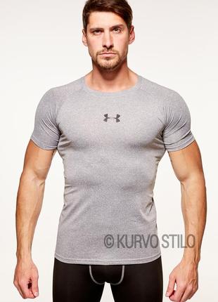Мужская спортивная компрессионная футболка under armour, цвет серый, разные размеры