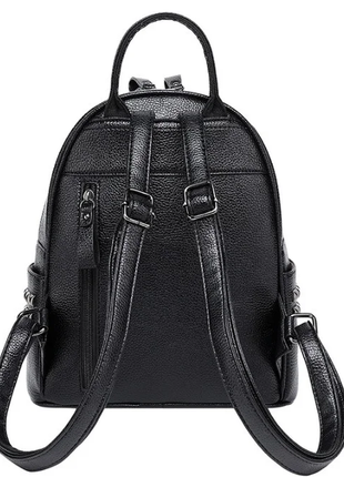 Женский кожаный черный белый рюкзак жіночий шкіряний ранець портфель сумка8 фото