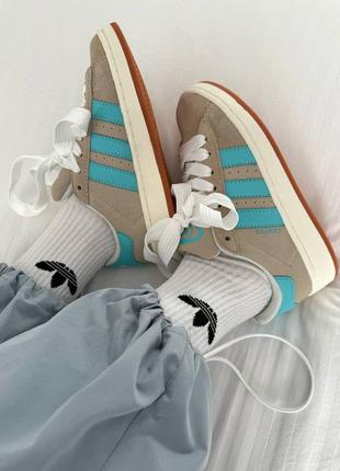Женские кроссовки бежевые с голубым adidas campus 
“beige / blue” premium5 фото
