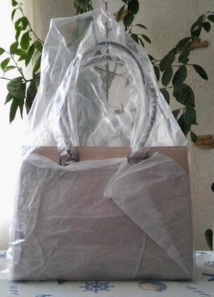 Бежева сумка "тропіки "з обробкою під зміїну шкіру3 фото