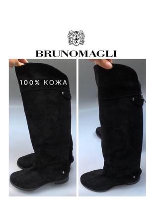 Bruno magli демисезонные высокие сапоги ботфорты натуральная кожи замши премиум италия1 фото