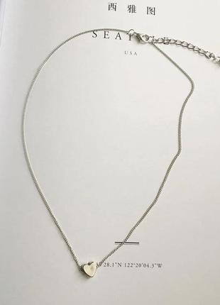Цепочка с кулоном сердечко, ожерелье подвеска сердце серебро чокер тренд минимализм3 фото
