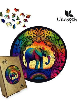 Пазл ukropchik дерев'яний слон мандала size - l в коробці з на...