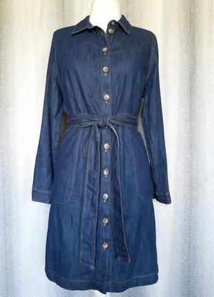 100% коттон женское натуральное джинсовое плаття, платье-рубашка с поясом.1 фото