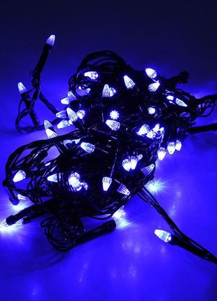 Гірлянди 100led (свічка) blue, 8 режимів, 5 метрів, чорна ізол...