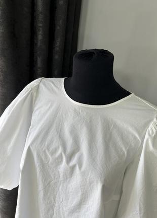 Белая хлопковая блуза с объемными рукавами h&amp;m размер l7 фото