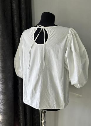 Белая хлопковая блуза с объемными рукавами h&amp;m размер l5 фото