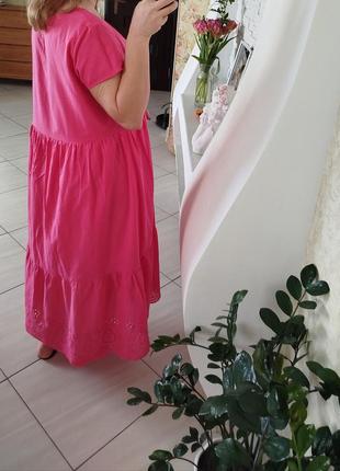 Стильное натуральное хлопковое розовое платье на пышные формы2 фото
