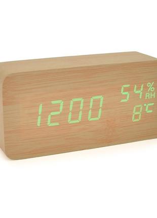 Електронний годинник vst-862s wooden (green), з датчиком темпе...