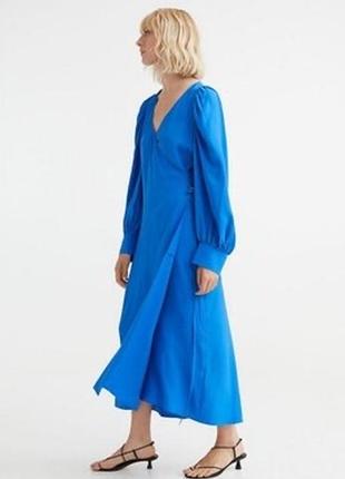 H&m віскозне плаття на запах з об'ємними рукавами