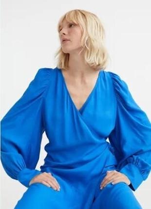 H&m вискозное платье на запах с объёмными рукавами6 фото
