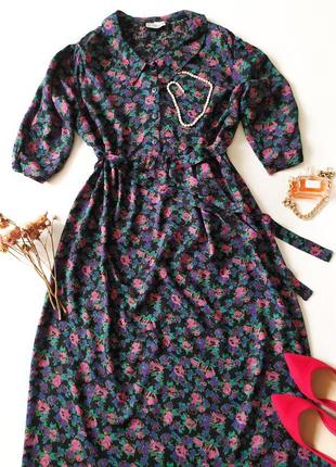 Роскошное винтажное платье миди в цветочный принт 100% вискоза7 фото