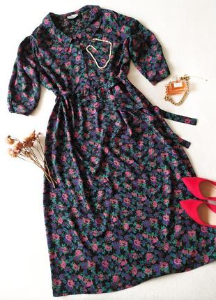 Розкішна вінтажна сукня міді в квітковий принт 100% віскоза5 фото