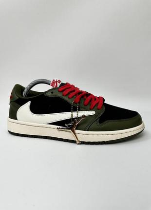 Чоловічі кросівки зелені з чорним jordan 1 low x travis scott cactus jack5 фото