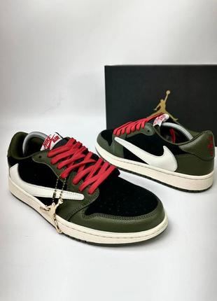 Чоловічі кросівки зелені з чорним jordan 1 low x travis scott cactus jack9 фото