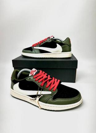 Мужские кроссовки зеленые с черным jordan 1 low x travis scott cactus jack8 фото