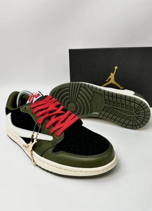 Чоловічі кросівки зелені з чорним jordan 1 low x travis scott cactus jack3 фото