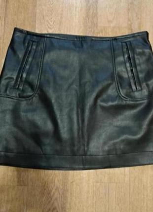 Короткая кожаная мини юбка трапеция h&amp;m3 фото