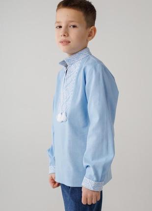 Рубашка вышиванка для мальчика лен, размеры 98-1284 фото