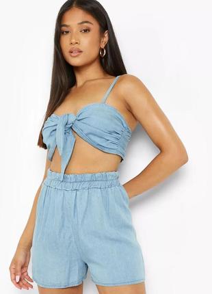 Літній тонкий джинсовий комплект шорти та топ boohoo3 фото