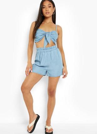 Літній тонкий джинсовий комплект шорти та топ boohoo4 фото