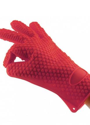 Термостійкі силіконові рукавички для кухні нot hands, червоні ...5 фото