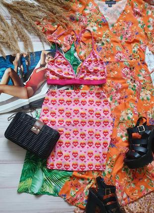 Пляжный комплект костюм топик и юбка топ с сердечками9 фото