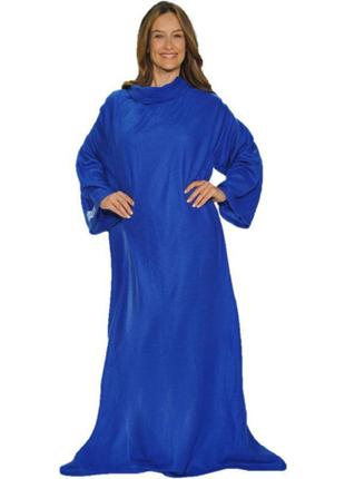 Теплий плед з рукавами snuggie синій 180x140 см, ковдра з рука...