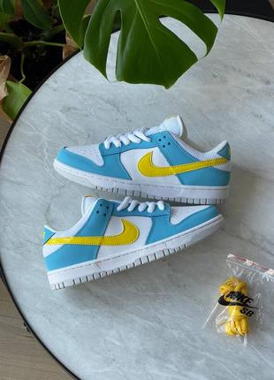 Женские кроссовки голубые с желтым nike dunk low next nature gs' homer'1 фото