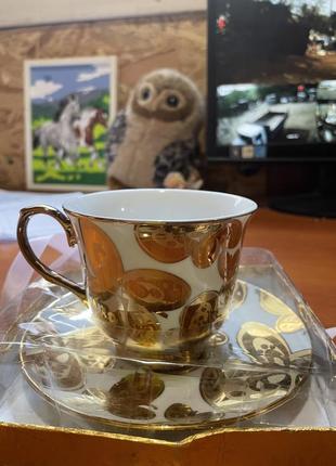 Новий чайний набір чашка з блюдцем у метелики1 фото