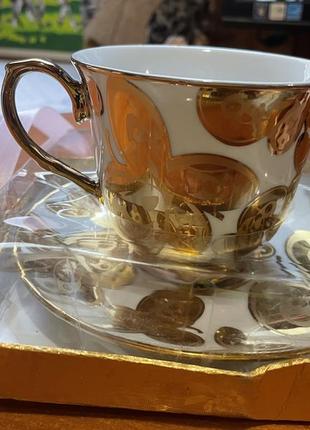 Новый чайный набор чашка с блюдцем в бабочки5 фото