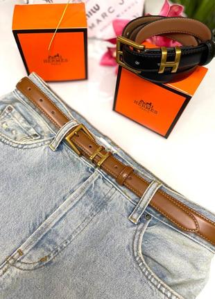 Шкіряний пояс пасок 3 см кемел в стилі hermes