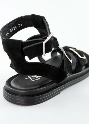 Стильные черные женские комфортные босоножки без каблуков, замшевые/натуральная замша-женская обувь на лето2 фото