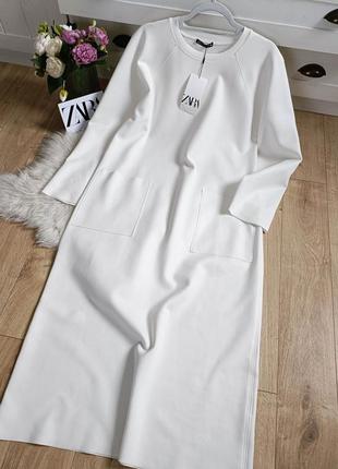Длинное трикотажное платье с карманами от zara, размер s-l