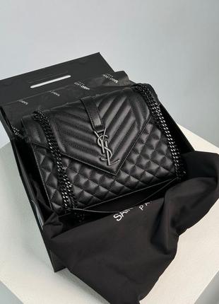 Елегантна жіноча сумка saint laurent фірмова лоран натуральна преміум шкіра на ланцюжку чорна матова