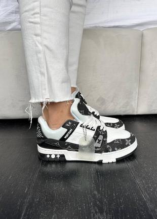 Кроссовки черные с белым в стиле louis vuitton trainer sneaker white / black4 фото