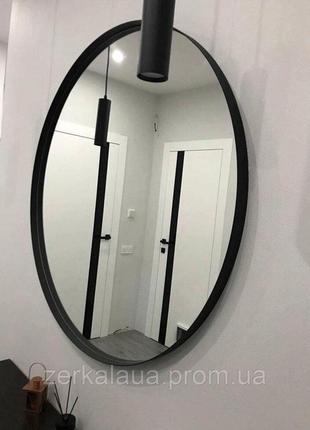 Кругле дзеркало в тонкій чорній металевій рамі, вологостійке д...2 фото