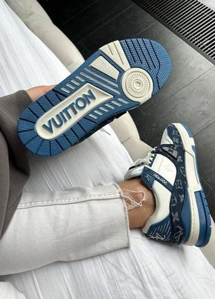 Кроссовки синие с белым в стиле louis vuitton trainer sneaker white / blue2 фото