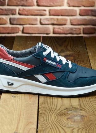 Кроссовки мужские с логотипом reebok из натуральной кожи синего цвета8 фото