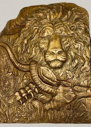 Різьблена дерев'яна картина "лев" розмір 17 х 24 см. код/артик...3 фото