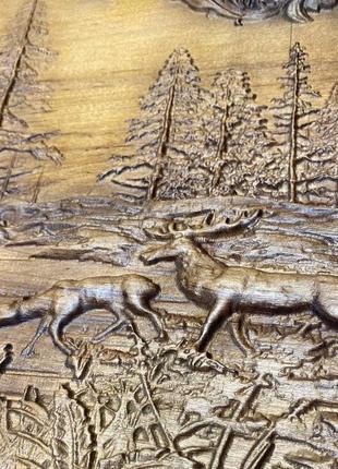 Різьблена картина з оленями з дерева. розмір 17 х 20 см. код/а...3 фото
