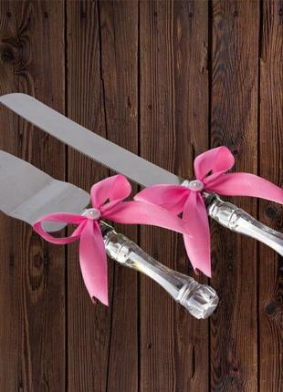Набір ніж і лопатка для весільного торта (рожевий колір) код/а...