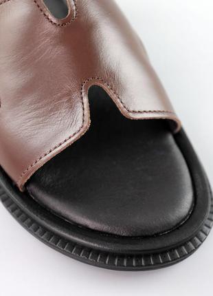 Стильные коричневые комфортные шлепанцы женские кожаные, натуральная кожа-женская обувь на лето5 фото