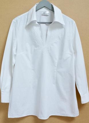 Белая хлопковая блуза рубашка вышиванка alba moda размер 18