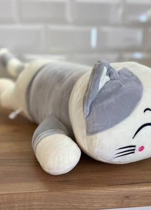 Іграшка подушка плед 3 в 1 котик 60 см сірий, пісочний, рожевий3 фото