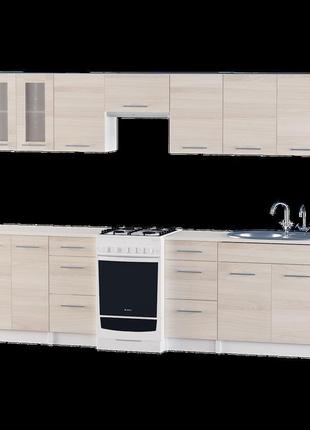 Еко набір 2.7 м, з врізною мийкою, білий, ясень шимо світлий